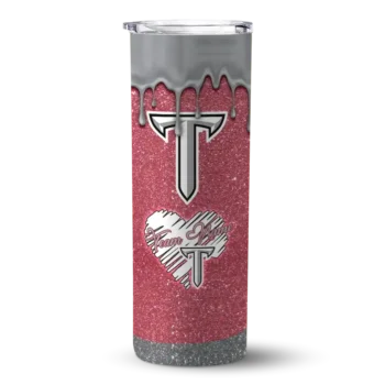 Personalized Troy Trojans Pixel Fade Red Skinny Tumbler
