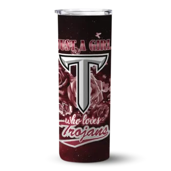 Personalized Troy Trojans Rose Romance Red Black Skinny Tumbler