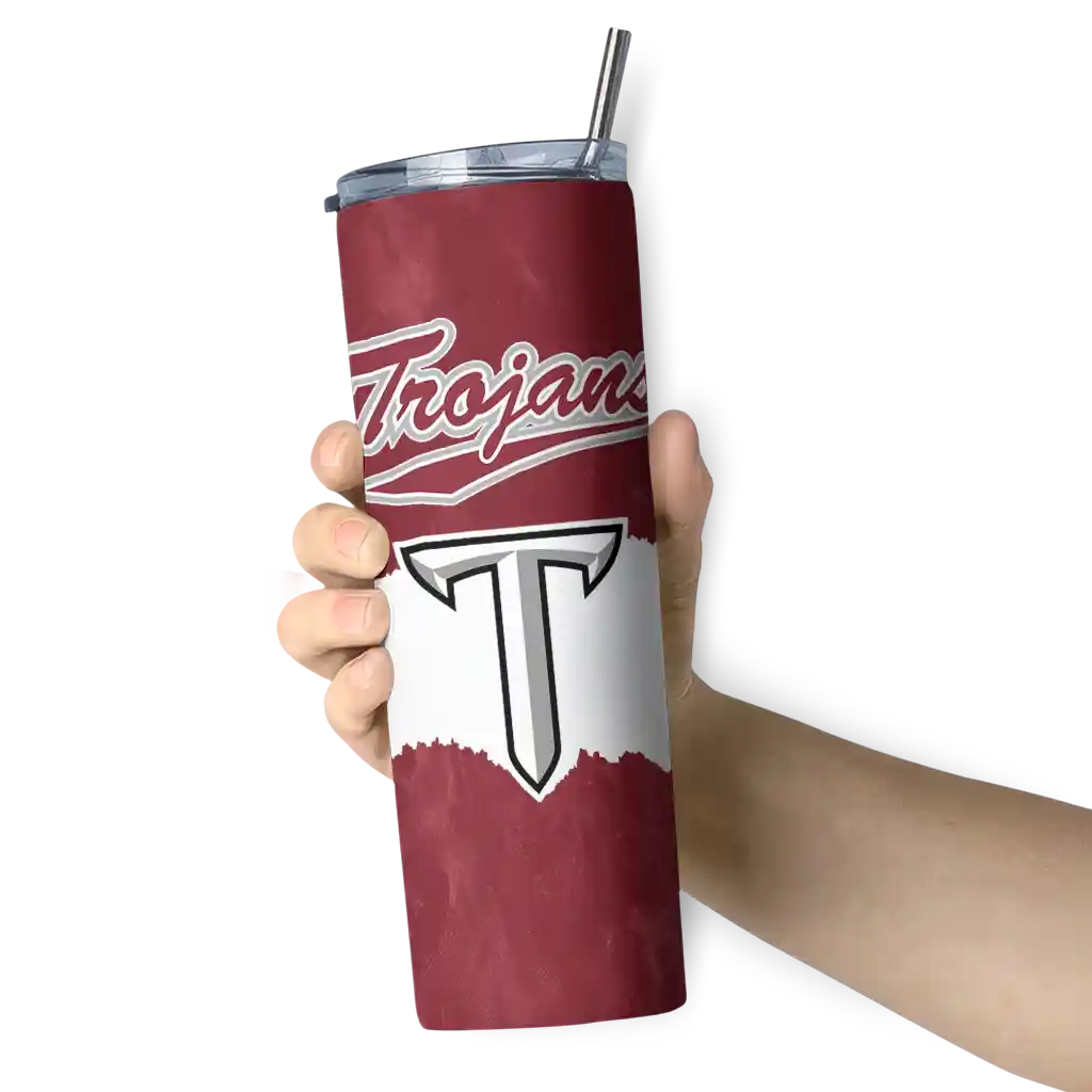 personalized-troy-trojans-torn-band-red-white-skinny-tumbler-premium-grade.webp