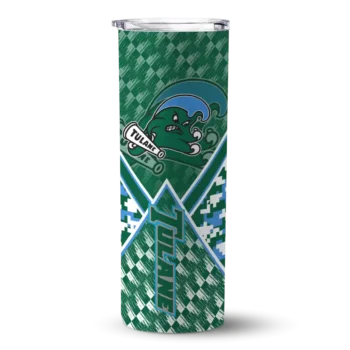 Personalized Tulane Green Wave Monogram Burst Green White Skinny Tumbler