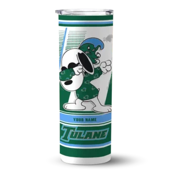 Personalized Tulane Green Wave Snoopy Dog Green White Skinny Tumbler