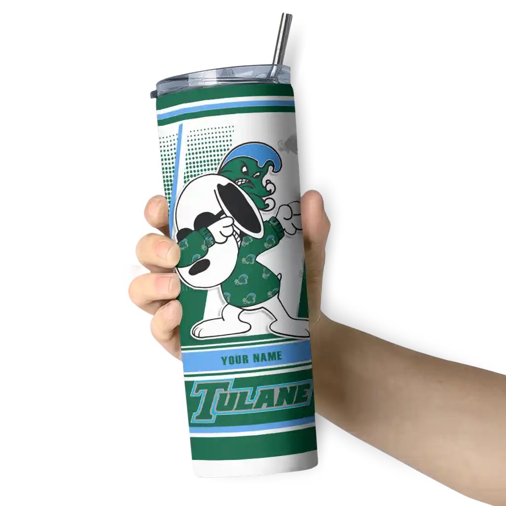 personalized-tulane-green-wave-snoopy-dog-green-white-skinny-tumbler-premium-grade.webp