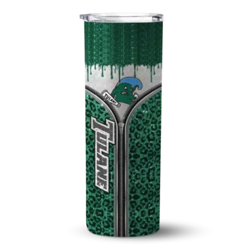 Personalized Tulane Green Wave Sparkle Drip Green Skinny Tumbler