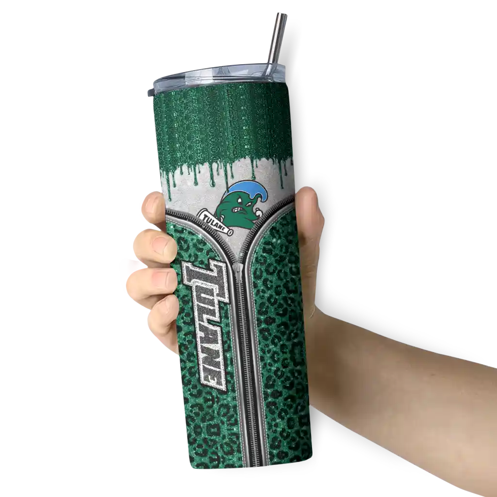 personalized-tulane-green-wave-sparkle-drip-green-skinny-tumbler-premium-grade.webp