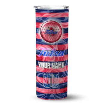 Personalized Tulsa Golden Hurricane Patterned Waves Blue Skinny Tumbler