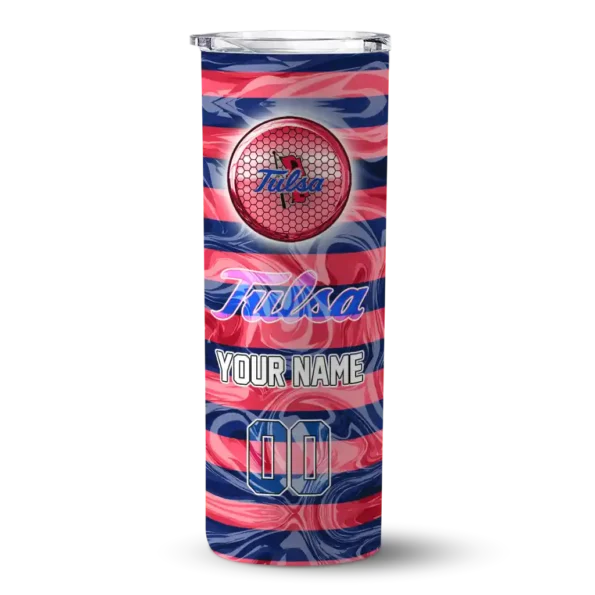 personalized tulsa golden hurricane patterned waves blue skinny tumbler best selling