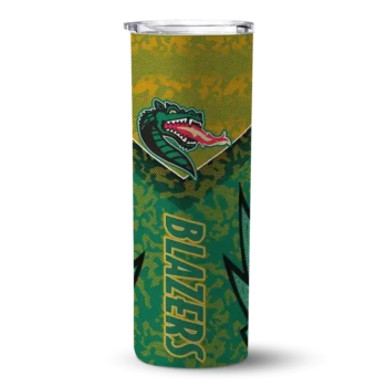 Personalized UAB Blazers Spiral Burst Print Green Skinny Tumbler