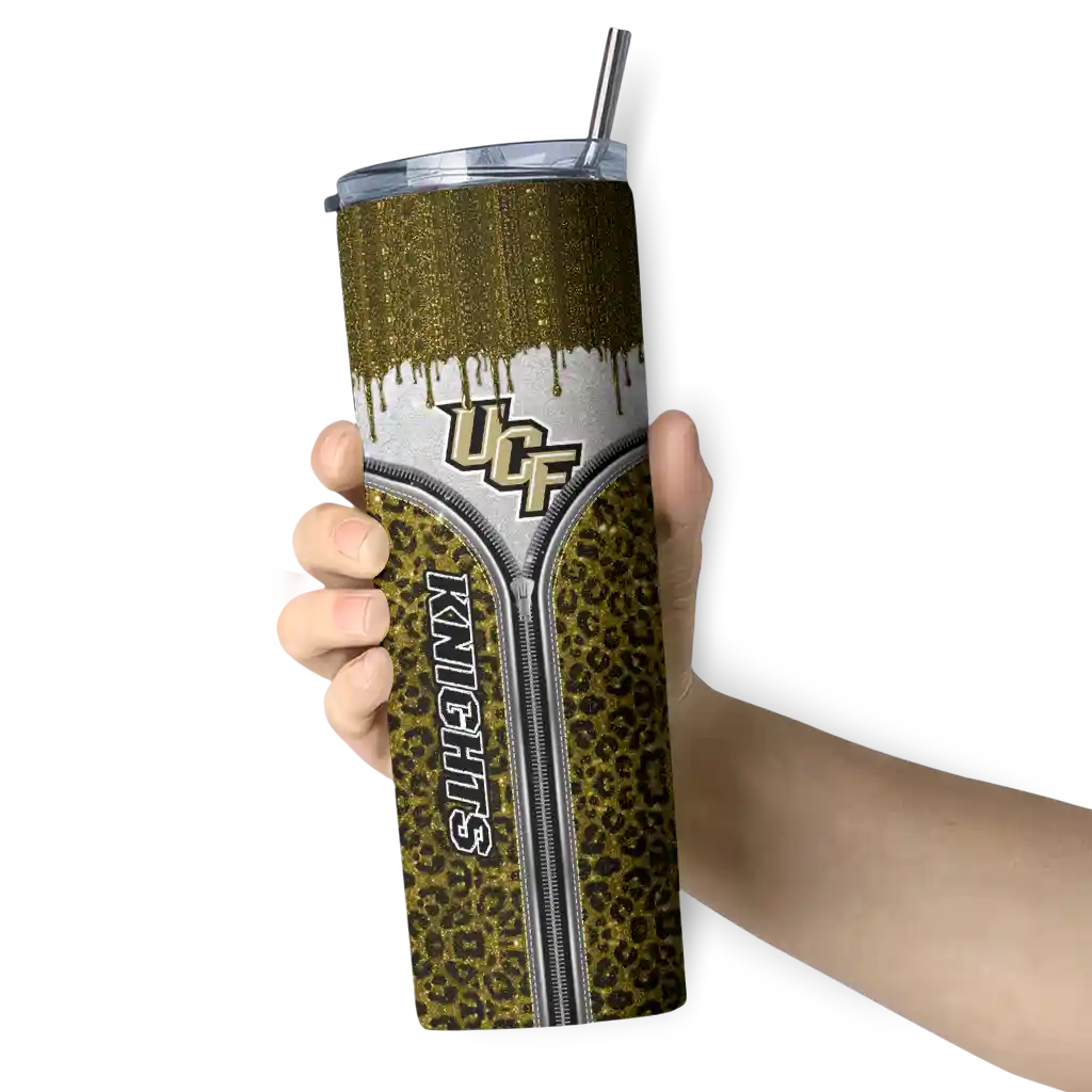 personalized-ucf-knights-sparkle-drip-gold-skinny-tumbler-premium-grade.webp