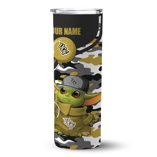 personalized ucf knights yoda camo gold black skinny tumbler best selling