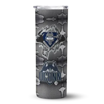Personalized UConn Huskies Chevron V Blue Gray Skinny Tumbler