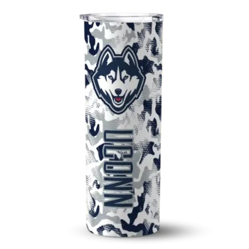 Personalized UConn Huskies Claw Marks Blue White Skinny Tumbler