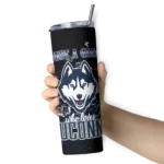 personalized-uconn-huskies-rose-romance-blue-black-skinny-tumbler-best-selling-1.webp