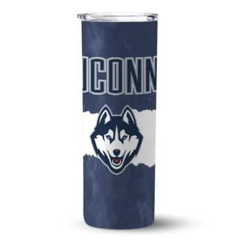 Personalized UConn Huskies Torn Band Blue White Skinny Tumbler