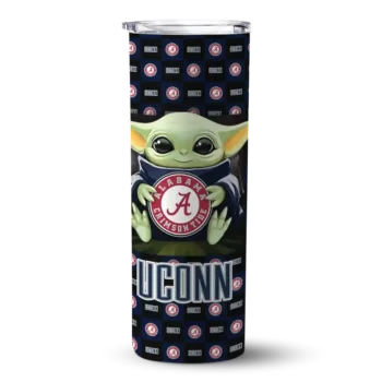 Personalized UConn Huskies Yoda Cozy Blue Black Skinny Tumbler