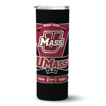 Personalized UMass Minutemen Helmet Belt Red Black Skinny Tumbler