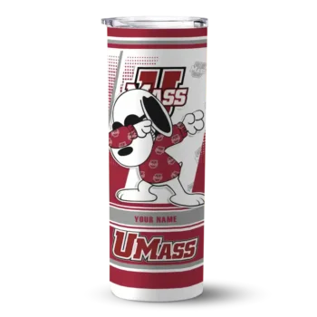 Personalized UMass Minutemen Snoopy Dog Red White Skinny Tumbler