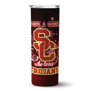 Personalized USC Trojans Rose Romance Red Black Skinny Tumbler