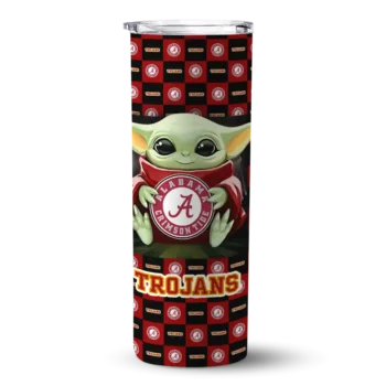 Personalized USC Trojans Yoda Cozy Red Black Skinny Tumbler