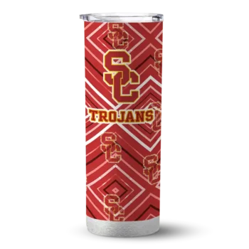 Personalized USC Trojans Zipper Leopard Red Skinny Tumbler