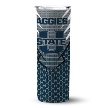 Personalized Utah State Aggies Chevron Stripes Navy Skinny Tumbler