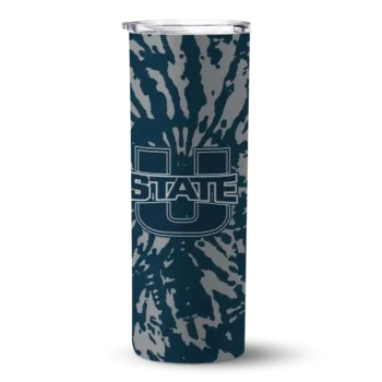 Personalized Utah State Aggies Metallic Grid Navy Skinny Tumbler