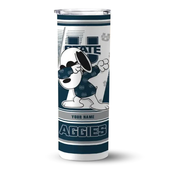 personalized utah state aggies snoopy dog navy white skinny tumbler best selling