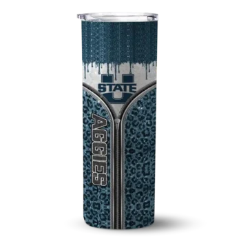 Personalized Utah State Aggies Sparkle Drip Navy Skinny Tumbler