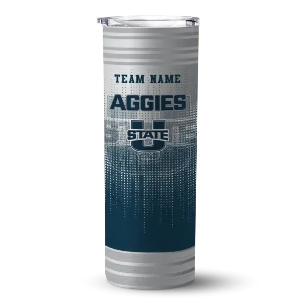 personalized utah state aggies swirl texture navy skinny tumbler best selling