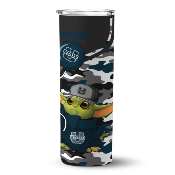 personalized utah state aggies yoda camo navy black skinny tumbler best selling