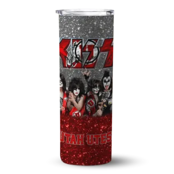 Personalized Utah Utes Kiss Band Gray Skinny Tumbler