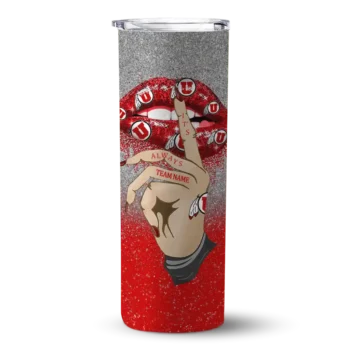 Personalized Utah Utes Sparkle Lips Red Skinny Tumbler