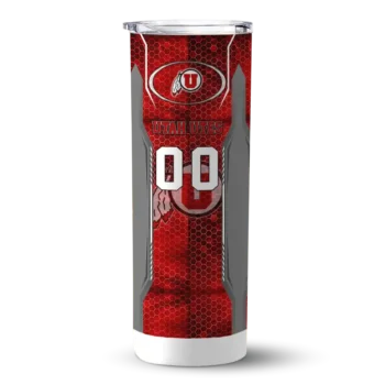 Personalized Utah Utes Stacked Diamond Red Skinny Tumbler