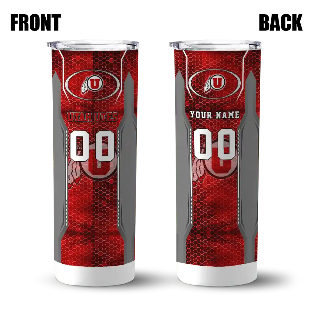 personalized-utah-utes-stacked-diamond-red-skinny-tumbler-fashion-forward-1.webp