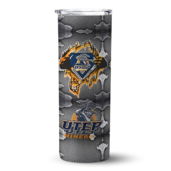 Personalized UTEP Miners Chevron V Blue Gray Skinny Tumbler