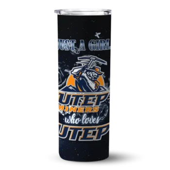 Personalized UTEP Miners Rose Romance Blue Black Skinny Tumbler