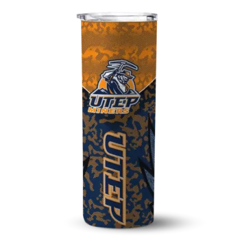 Personalized UTEP Miners Spiral Burst Print Blue Skinny Tumbler
