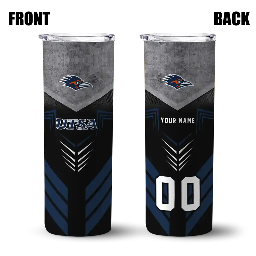 personalized-utsa-roadrunners-hexagon-honeycomb-orange-black-skinny-tumbler-fashion-forward.webp