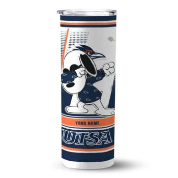 Personalized UTSA Roadrunners Snoopy Dog Orange White Skinny Tumbler