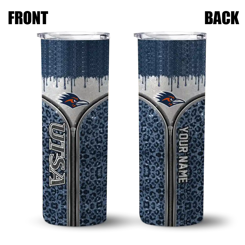 personalized-utsa-roadrunners-sparkle-drip-orange-skinny-tumbler-fashion-forward-1.webp