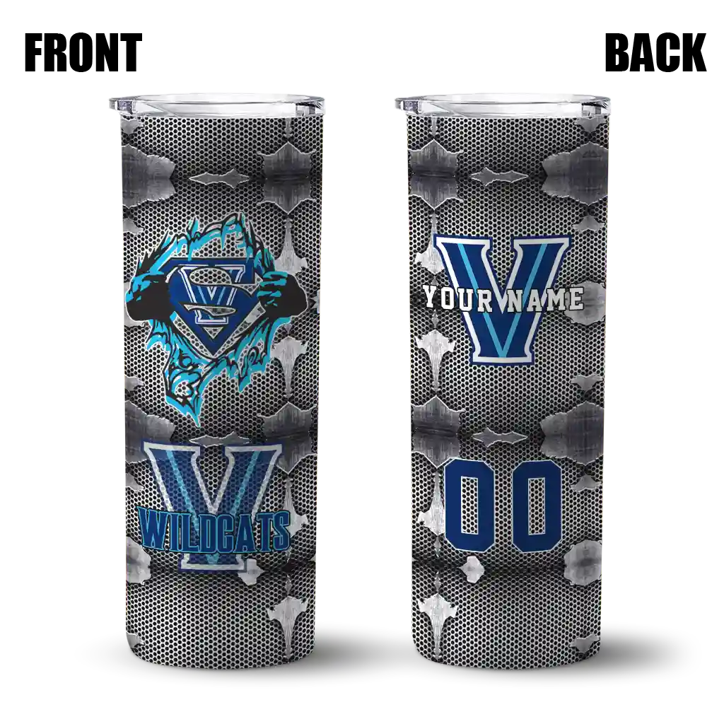 personalized-villanova-wildcats-chevron-v-navy-gray-skinny-tumbler-fashion-forward.webp