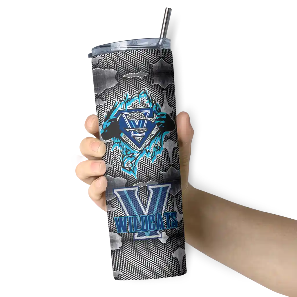 personalized-villanova-wildcats-chevron-v-navy-gray-skinny-tumbler-premium-grade.webp