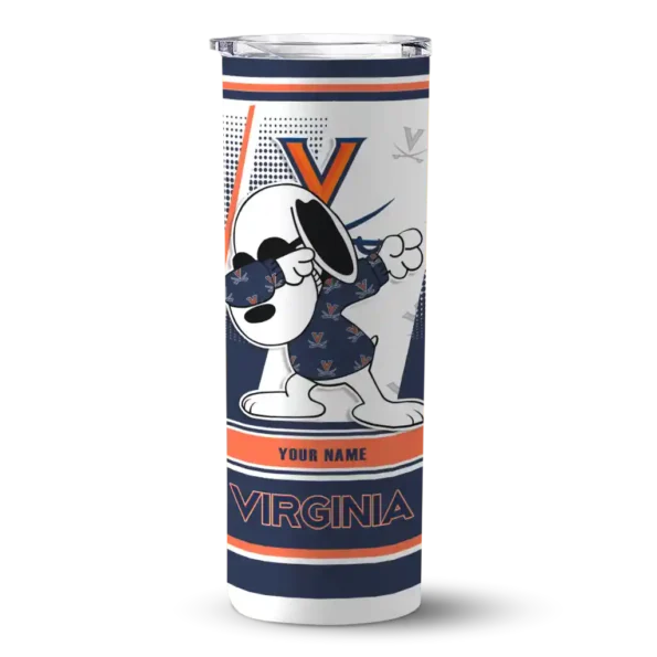personalized virginia cavaliers snoopy dog blue white skinny tumbler best selling