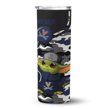 Personalized Virginia Cavaliers Yoda Camo Blue Black Skinny Tumbler