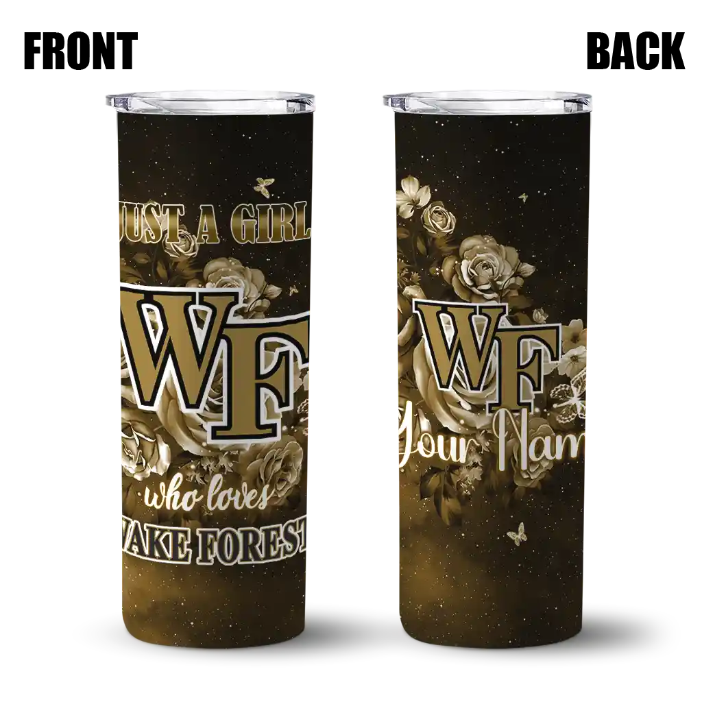 personalized-wake-forest-demon-deacons-rose-romance-gold-black-skinny-tumbler-fashion-forward.webp