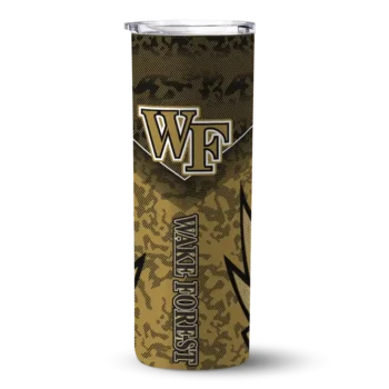Personalized Wake Forest Demon Deacons Spiral Burst Print Gold Skinny Tumbler