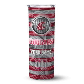 Personalized Washington State Cougars Patterned Waves Crimson Skinny Tumbler