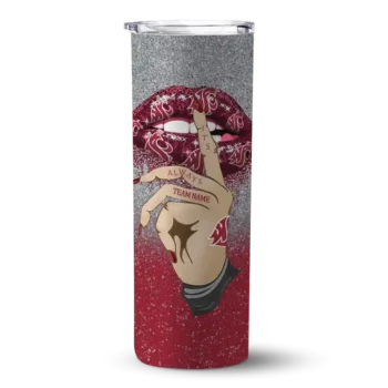 Personalized Washington State Cougars Sparkle Lips Crimson Skinny Tumbler