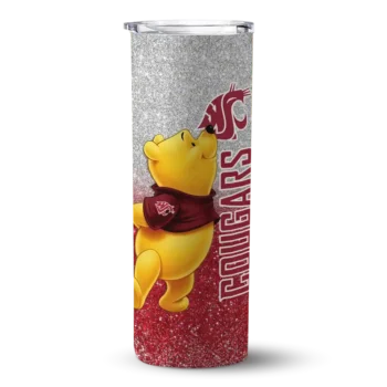Personalized Washington State Cougars Winnie the Pooh Crimson Gray Skinny Tumbler