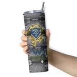 personalized-west-virginia-mountaineers-chevron-v-blue-gray-skinny-tumbler-best-selling.webp