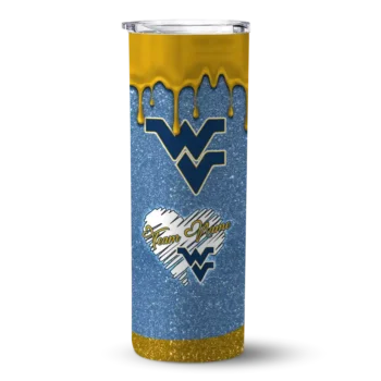Personalized West Virginia Mountaineers Pixel Fade Blue Skinny Tumbler